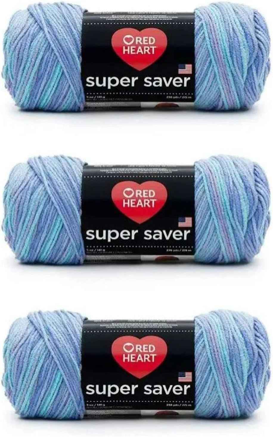 Red Heart Super Saver Yarn, 3 Pack, Ocean 3 Count