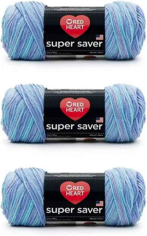 Red Heart Super Saver Yarn, 3 Pack, Ocean 3 Count