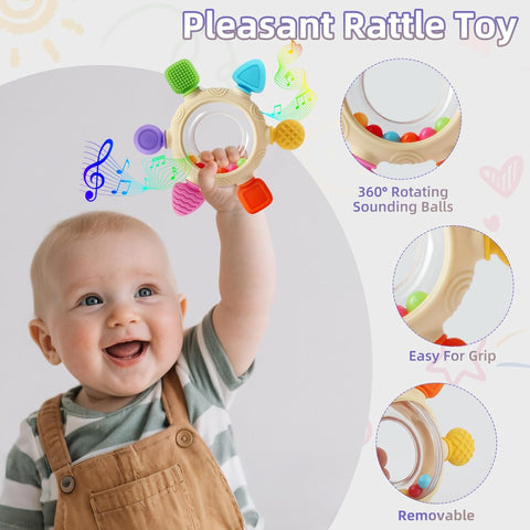 Baby Teething Rings Toys for 0-6 6-12 Month Rattle Sensory Toys