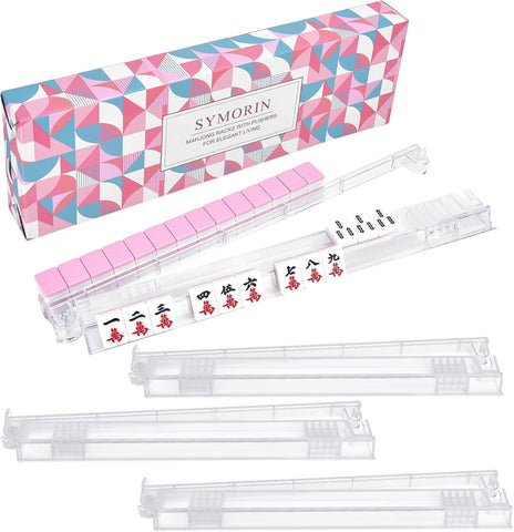 Premium Clear Mahjong Racks with Pushers,4-Pack Non-Slip Acrylic Racks
