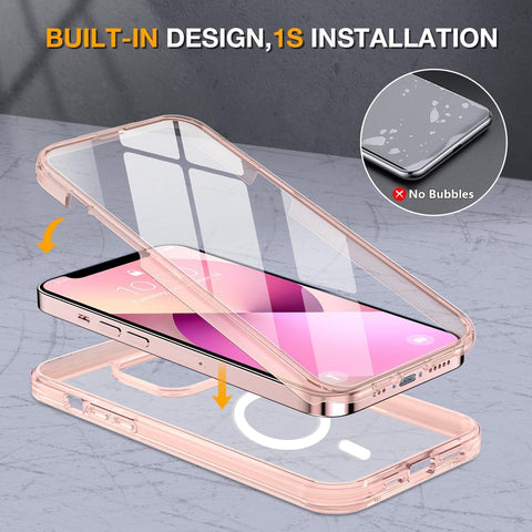 miracase for iPhone 13 Case 6.1",Built-in Glass Screen Protector,Clear Pink