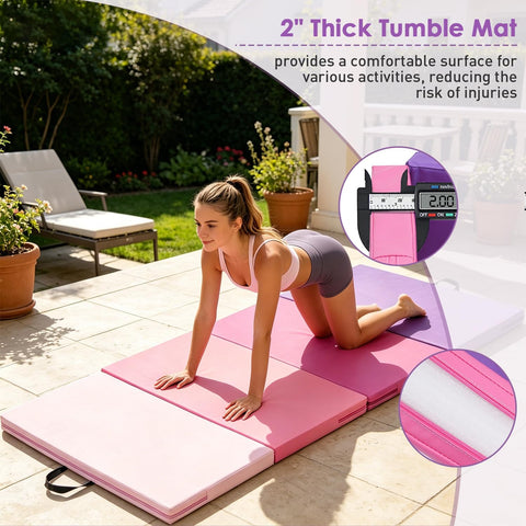 Gymnastics Mat, 3x6FT / 4x8FT 2" Thick Kids' Folding Tumbling Mat