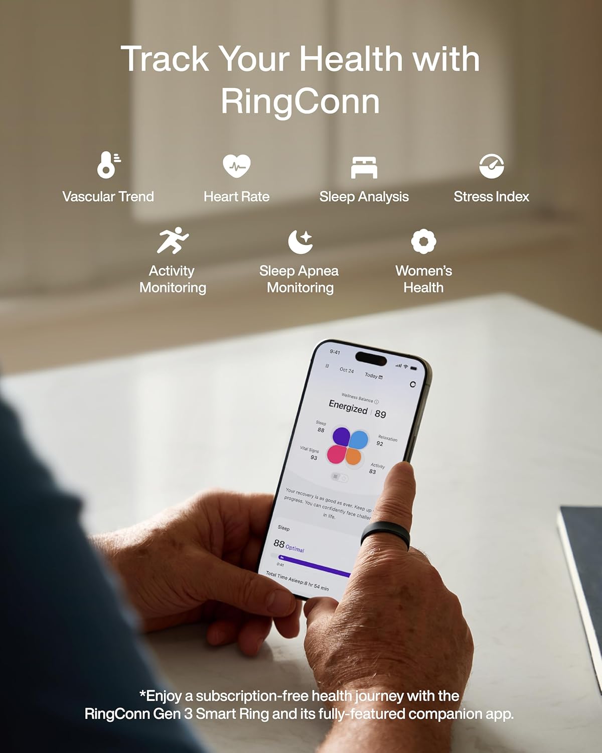 RingConn Gen 3 Smart Ring - Vascular Trends(Size 10, Royal Gold)