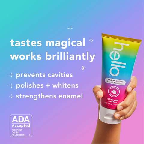 Hello Unicorn Sparkle Kids Toothpaste with Fluoride, Bubble Gum Toothpaste, 4.2 Oz Tube (Pack of 3)