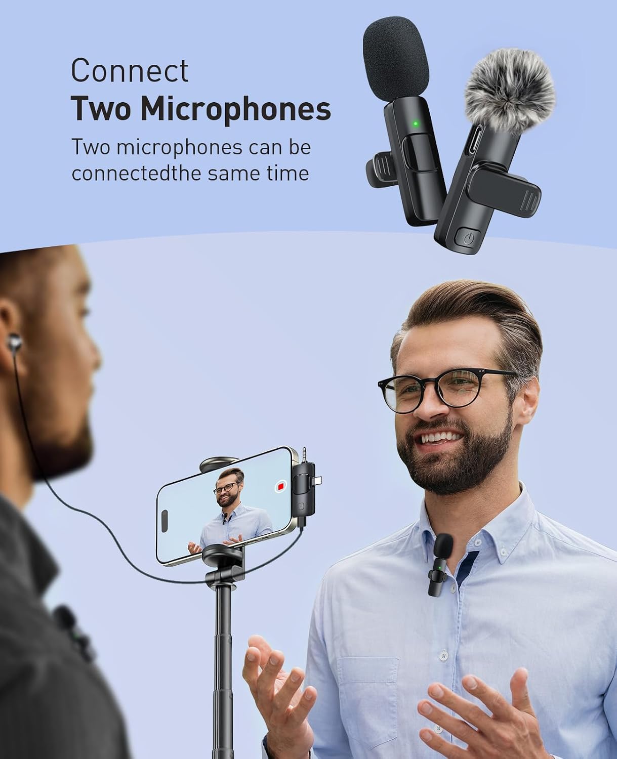 MENERESAS 3-in-1 Mini Microphone for iPhone: Wireless Lavalier Microphone with 80ft Range & 15H Battery - Noise Reduction Lapel Mic, Real-Time Monitoring for Video Recording Power Conditioners