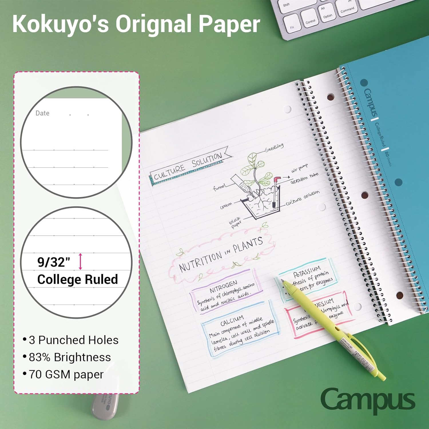 KOKUYO Spiral Notebooks, 3 Pack 10-1/2" x 8" Lined Notebook College Ruled