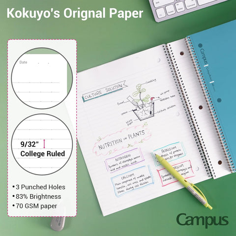 KOKUYO Spiral Notebooks, 3 Pack 10-1/2" x 8" Lined Notebook College Ruled