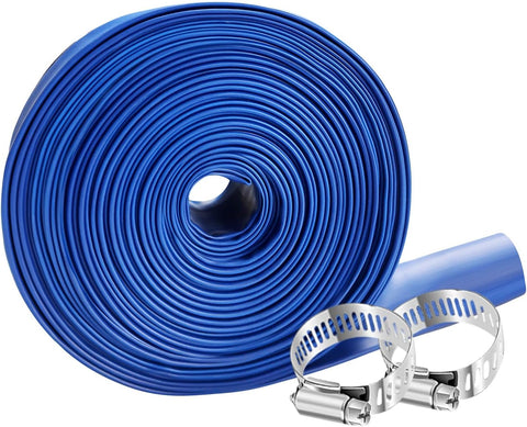 YASHINE PVC HOSE 1-1/2"*50ft, Pool Backwash Hose, Heavy Duty Reinforced Blue PVC Discharge Hose Lay Flat Water, For Swimming Drain Pools and Clean Filters, with 2 Clamp