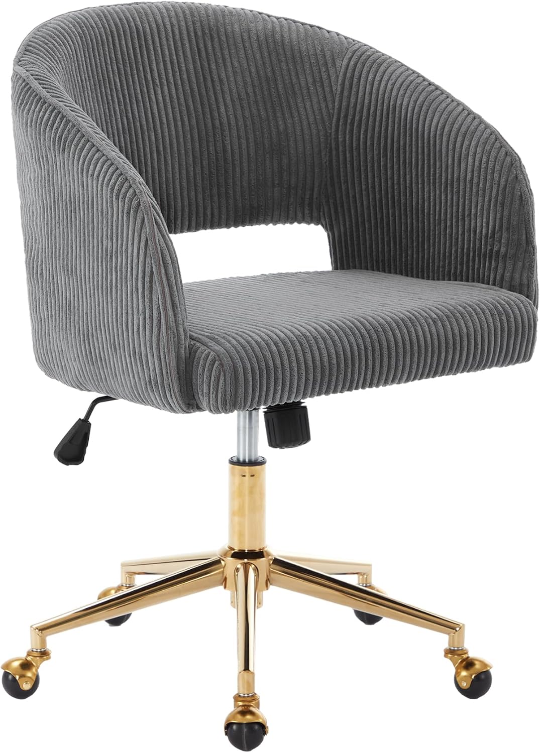 KCC Vanity Chair Corduroy Desk Chair with Gold Base for Living Room,Gray