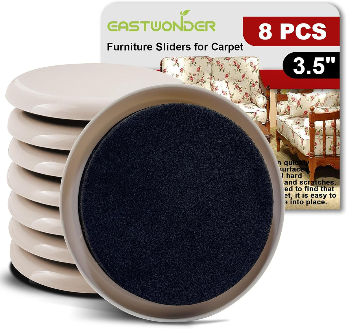 Furniture Sliders for Carpet 8 PCS - 3 1/2"