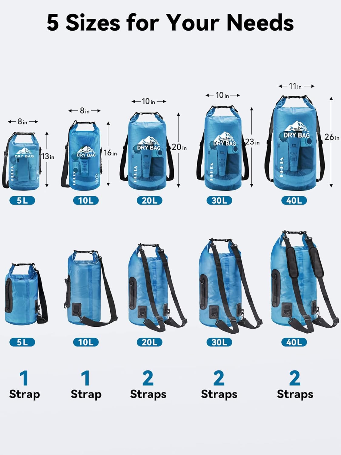 HEETA Dry Bag Waterproof Backpack with Phone Case 5L/10L/20L/30L/40L