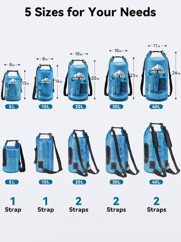HEETA Dry Bag Waterproof Backpack with Phone Case 5L/10L/20L/30L/40L