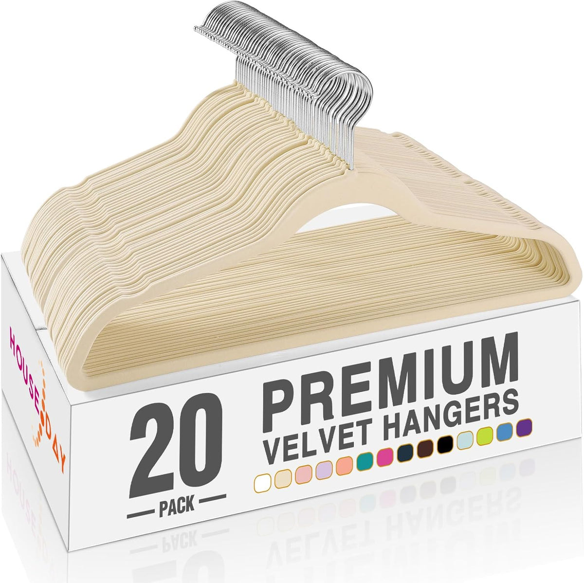 HOUSE DAY Beige Velvet Hangers 20 Pack, Non Slip Clothes Felt Hanger