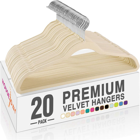 HOUSE DAY Beige Velvet Hangers 20 Pack, Non Slip Clothes Felt Hanger