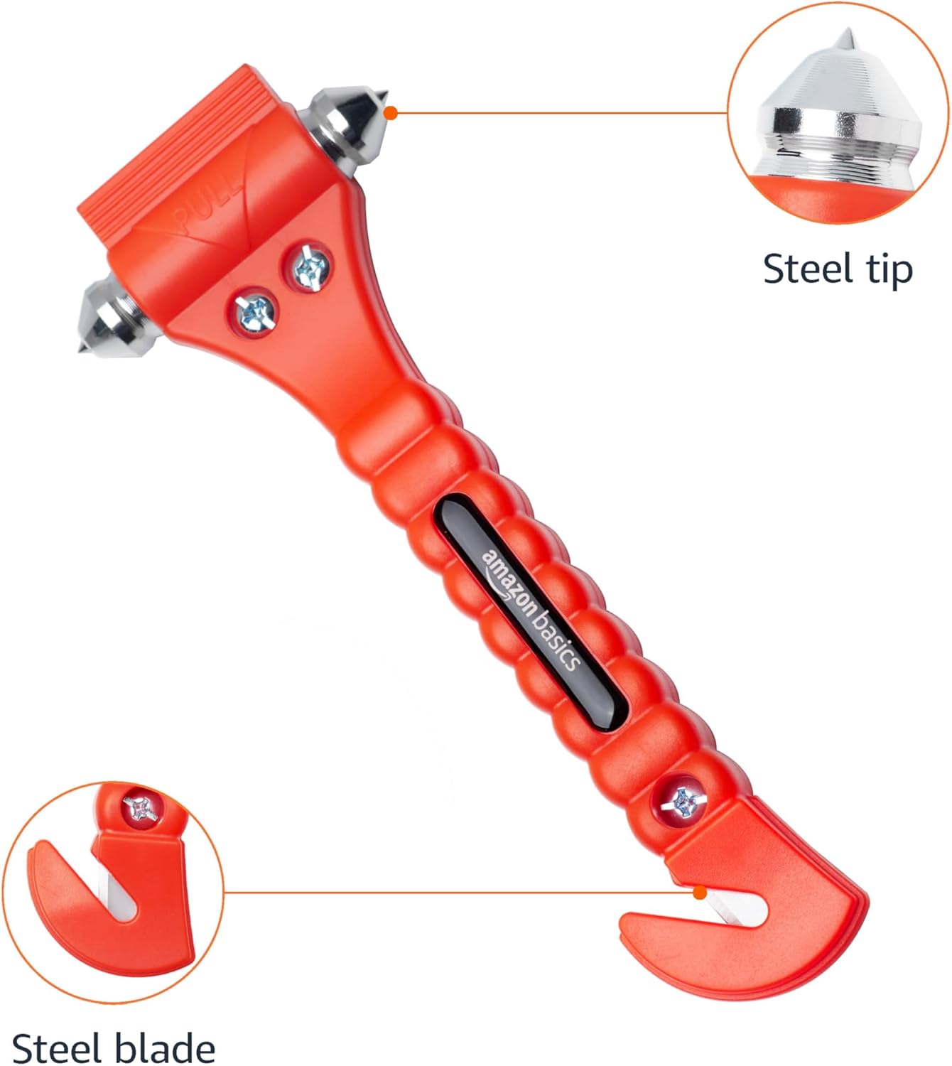 Amazon Basics Emergency Escape Tool, Window Breaker and Seatbelt Cutter, Car Safety Hammer with Protective Bracket, Bright Orange, 2 Pack, SW-835