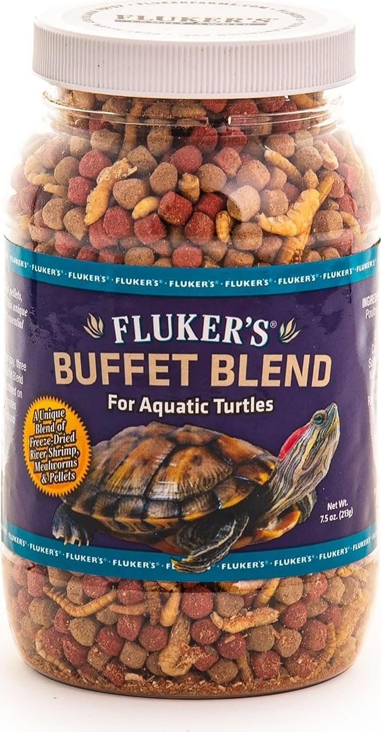 Fluker's Buffet Blend Aquatic Formula, Turtle Food with Freeze, Dried Shrimp, Mealworms, and Vitamin Enriched Pellets, 7.5 oz