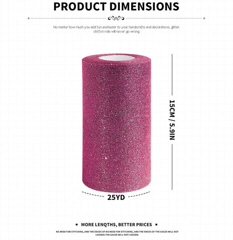 6" x 50 Yards Burgundy Glitter Tulle Fabric Rolls for DIY Tutu Party Decor
