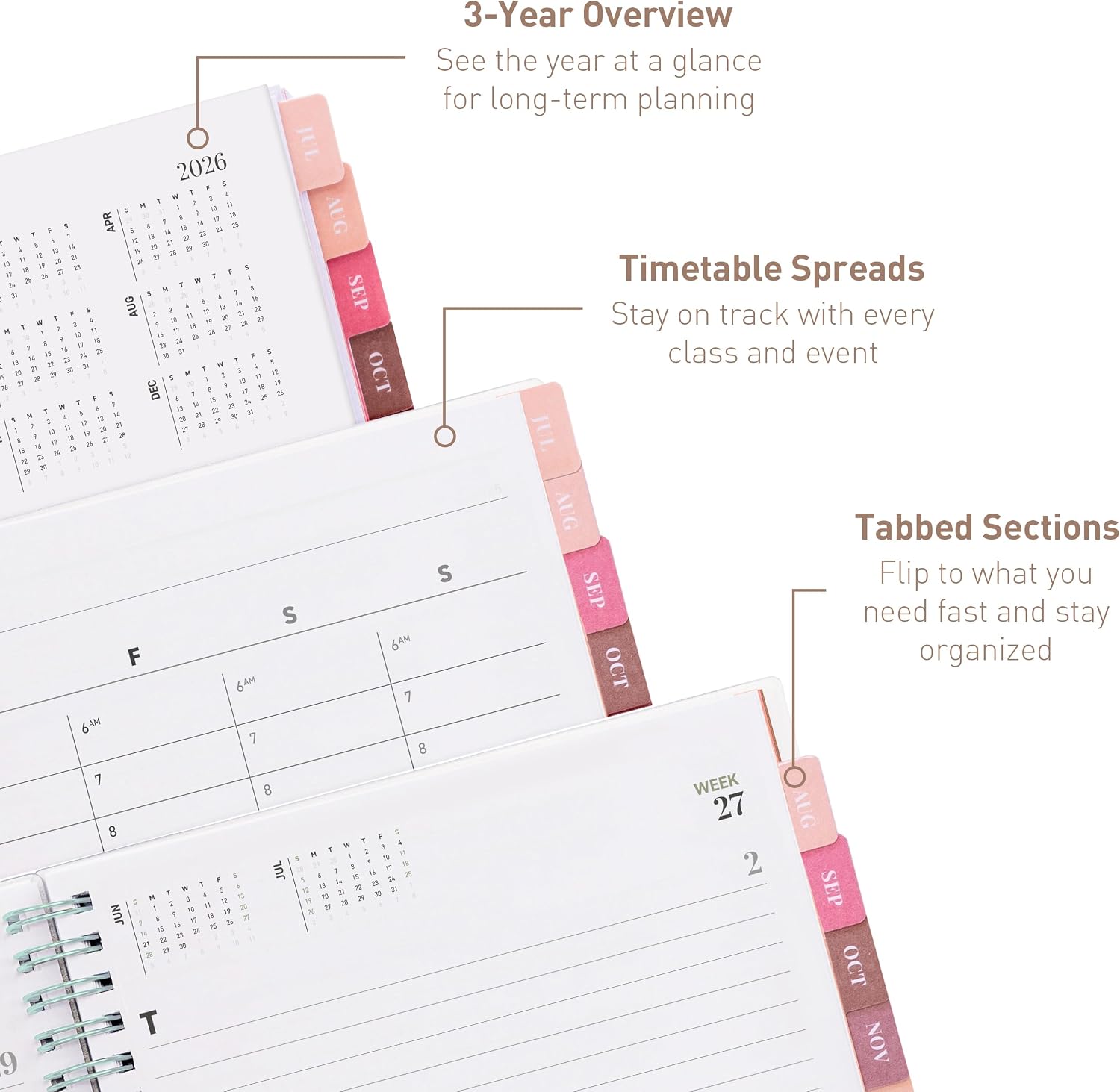 Rileys Academic Planner 2026-2027, Daily, Weekly & Monthly Planner, July 2026 - June 2027, Student Notes Pages, Twin-Wire Binding, Weekly Agenda for School & Work (8 x 6-Inches, Classic, Green)