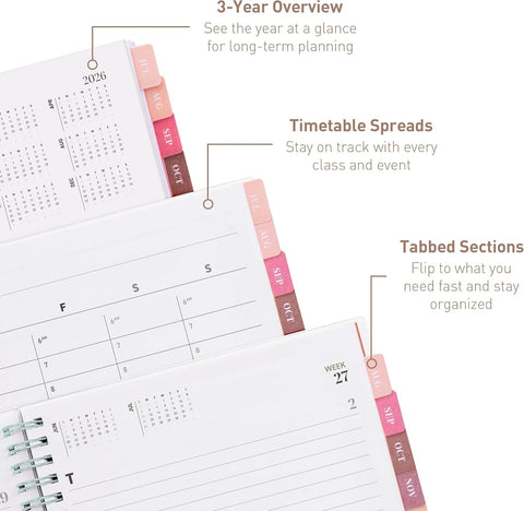 Rileys Academic Planner 2026-2027, Daily, Weekly & Monthly Planner, July 2026 - June 2027, Student Notes Pages, Twin-Wire Binding, Weekly Agenda for School & Work (8 x 6-Inches, Classic, Green)