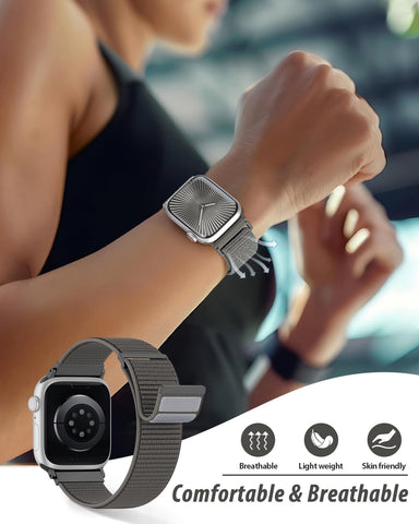 Nylon Loop Sport Band Compatible with Apple Watch Bands 44mm 45mm 46mm 49mm 42mm for Women Men, iWatch Wrist Straps for Ultra 3 2, Se, Series 11 10 9 8 7, Breathable, Soft Band Ideal for Outdoor