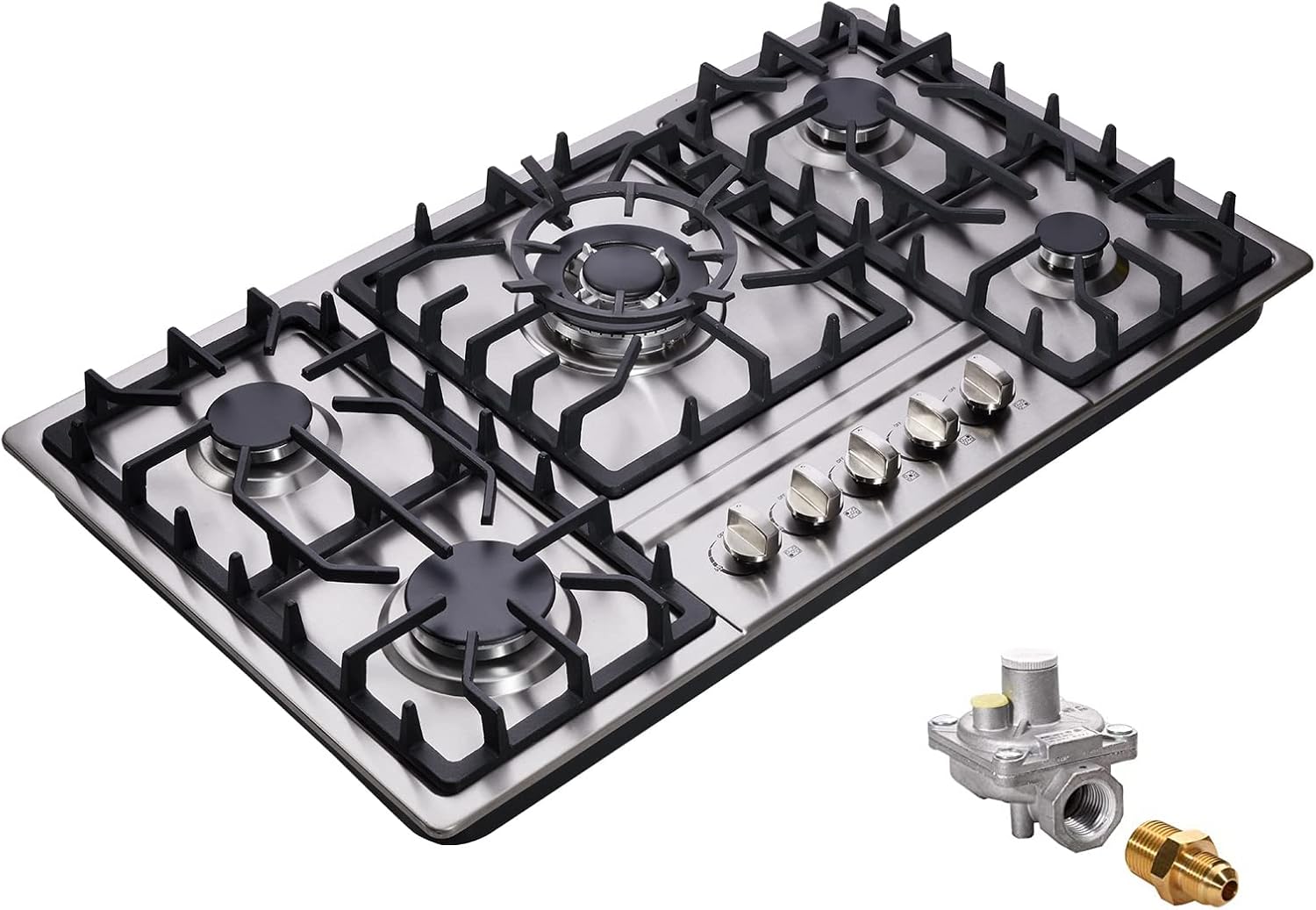 DM5808 34 Inch Stainless Steel Built-in 5 Burner Gas Cooktop - LPG/NG Convertible Dual Fuel Gas Hob