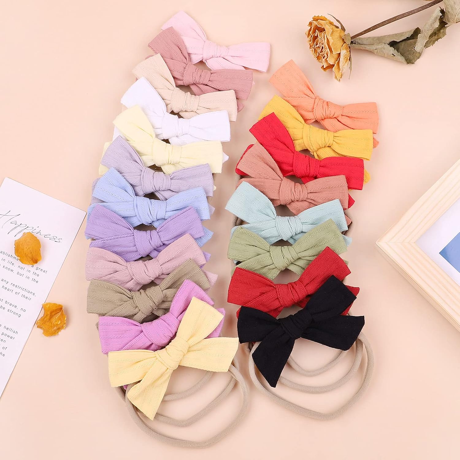 jollybows 20pcs Baby Girls Cotton Hair Bows Headbands Nylon Hair Bands Elastic Hair Accessories for Newborn Kids Infants Toddlers
