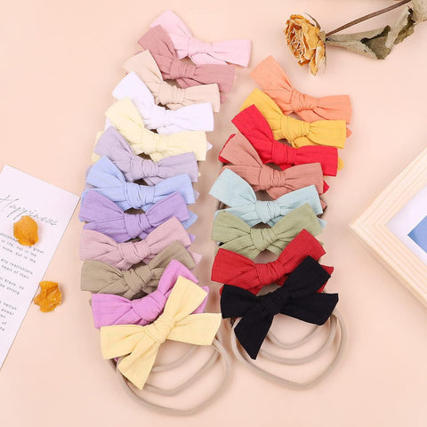 jollybows 20pcs Baby Girls Cotton Hair Bows Headbands Nylon Hair Bands Elastic Hair Accessories for Newborn Kids Infants Toddlers