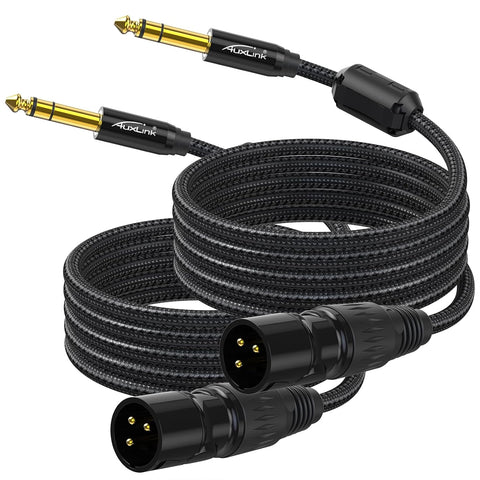 XLR Male to 1/4, TRS to 6.35mm 15ft 2Packs Gold-Plated Connectors Nylon Braided, Quarter Inch to XLR Male Cable for Speakers, Mixers, Amplifiers