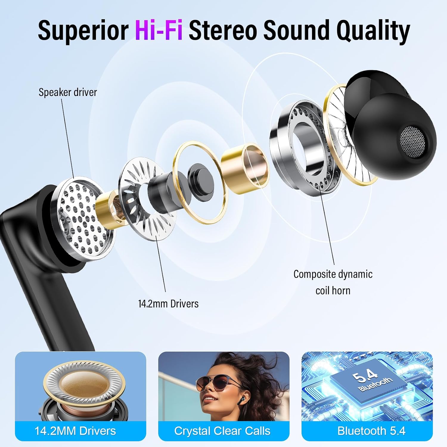 Active Noise Cancelling Ear Buds 48H Wireless Earbuds with Touch Screen