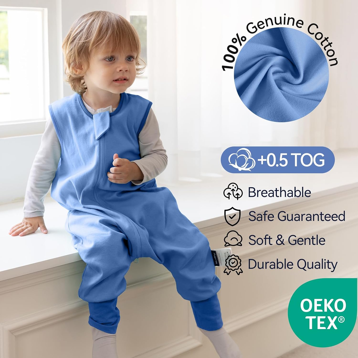 Toddler Sleep Sack with Feet Legs 2t-3t 100% Cotton 0.5 Tog 3 Pack