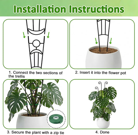 Monstera Plant Support - 4-Pack of 32.6" Tall Plant Trellis Stakes for Large Indoor Vines | Adjustable Dual Pole Frame for Monstera Deliciosa & Potted Plants
