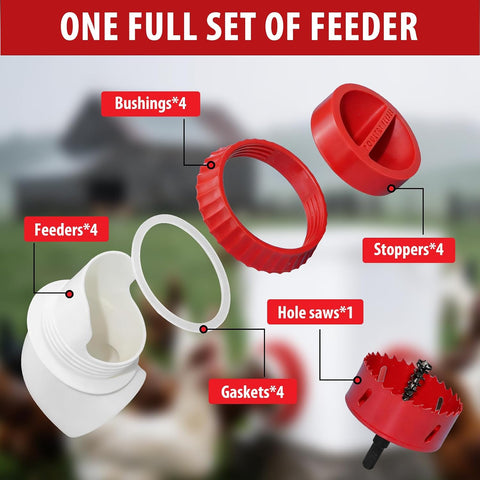 4PACK No Waste Chicken Feeder Ports, Chicken Feeder Cups for Bucket