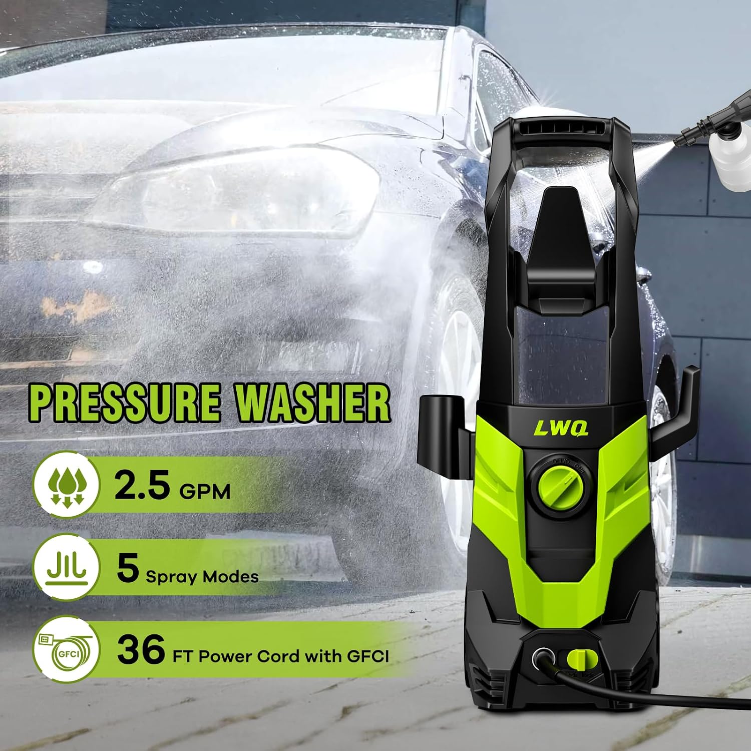 Pressure Washer, Portable Power Washer, 4 Quick Connect Nozzles, High Pressure Cleaning Machine for Car Fence Driveway Patio Washing and More(Light Green)