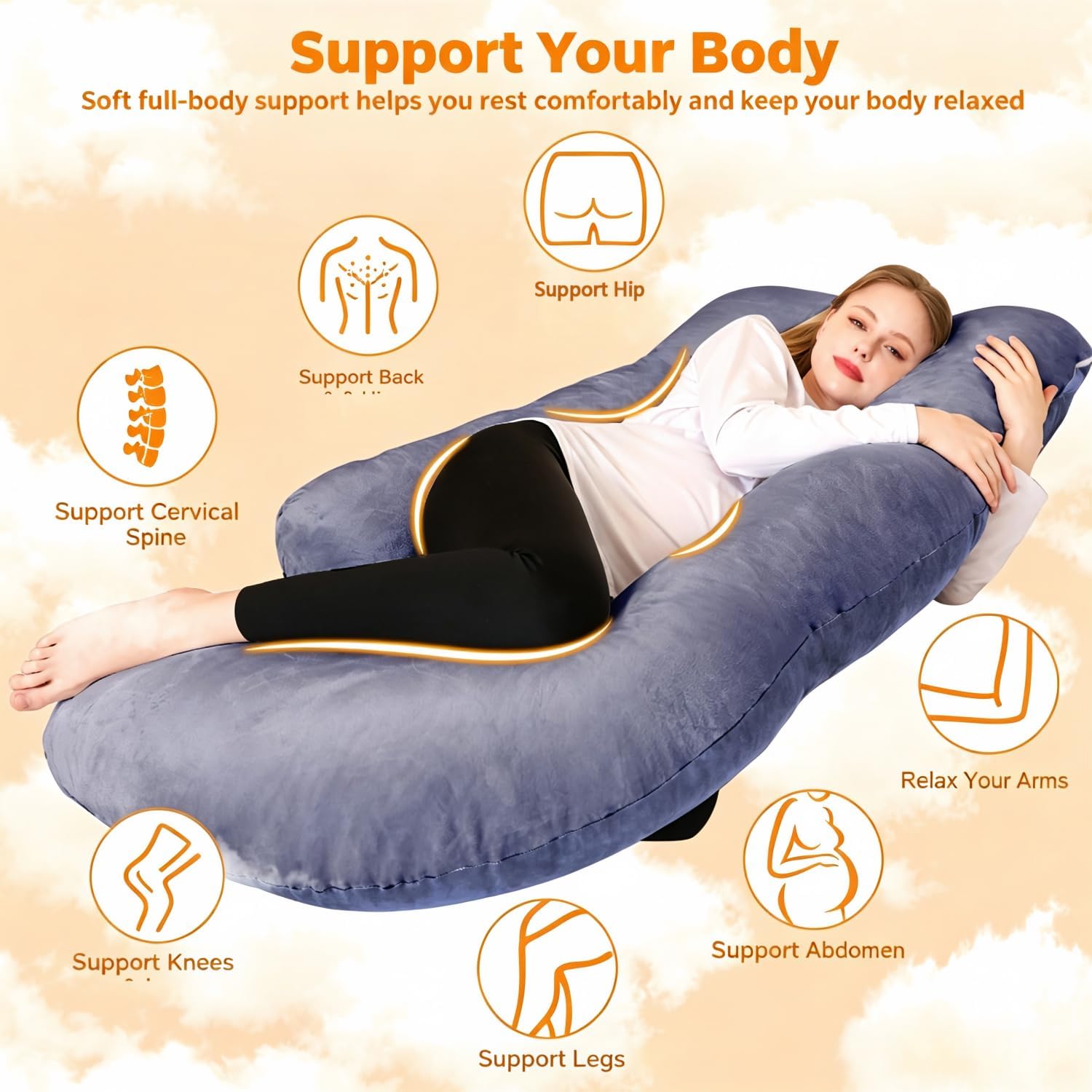 Chilling Home Pregnancy Pillow, U Shaped Full Body Maternity Pillow 58 inch, Pregnant Women Must Haves Pregnancy Pillows for Sleeping with Removable Cover