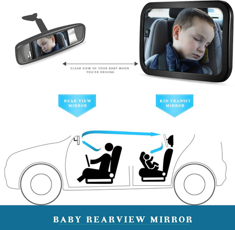 Baby Car Mirror, DARVIQS Car Seat Mirror, Safely Monitor Infant Child in Rear Facing Cars Seat, Wide View Shatterproof Adjustable Acrylic 360°for Backseat, Crash Tested and Certified for Safety