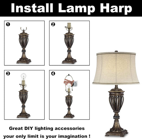 Antique Brass 10 Inch Lamp Shade Holder Kit with Finial Caps, 2 Set - Heavy Duty Harp Holder for Table and Floor Lamps