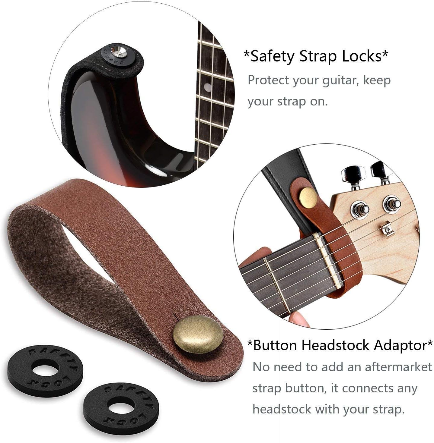 BestSounds Acoustic Guitar Strap, Soft Cotton & Leather Ends Strap for Electric & Bass Guitars come with 1 Button & 2 Locks