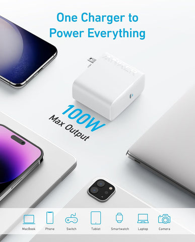 Anker Laptop Charger, Compact Foldable 100W USB C Charger with 5FT Cable
