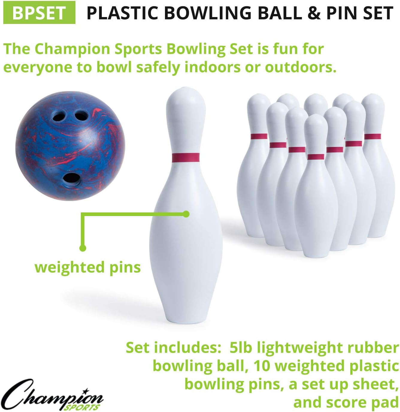 Champion Sports Weighted Plastic Bowling Pin Set