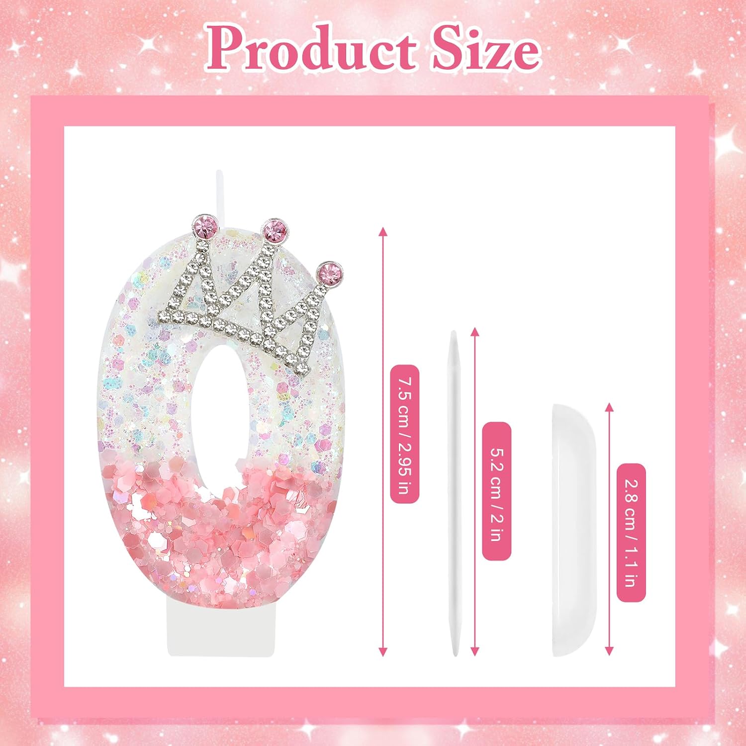 AKURIEEY Princess Crown Number 0 Birthday Candle Pink and White Cake Topper Cupcake Decorations Princess Themed Party Decor Favors Anniversary Celebrations Supplies