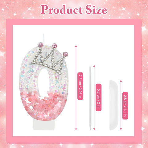 AKURIEEY Princess Crown Number 0 Birthday Candle Pink and White Cake Topper Cupcake Decorations Princess Themed Party Decor Favors Anniversary Celebrations Supplies