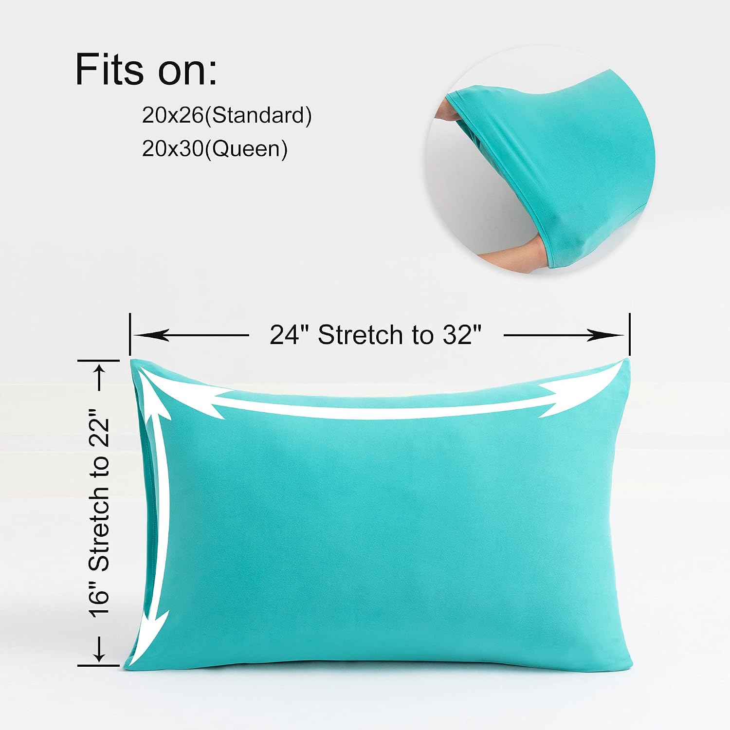 N&Y HOME 2-Pack Stretch Pillow Cases, Queen or Standard Size, Aqua