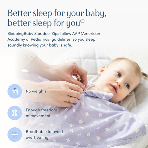 SleepingBaby Zipadee-Zip Transition Swaddle - Cozy Baby Swaddle Blanket with Zipper Convenience - Roomy Wearable Blanket for Easy Diaper Changes - Paperwhite Flowers, Large (12-24 Month)