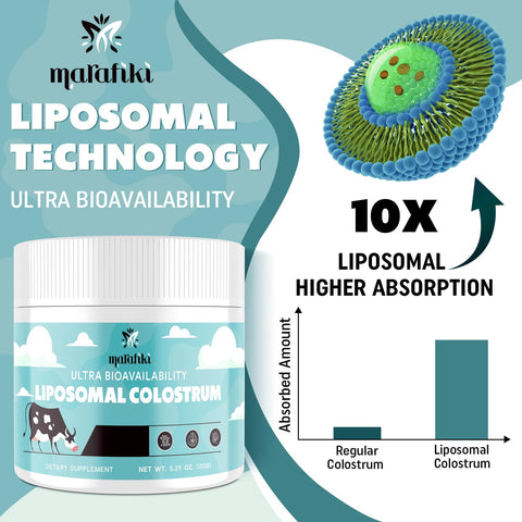 Marafiki Liposomal Bovine Colostrum Supplement - Grass Fed Colostrum Powder - High Bioavailability, Easy to Mix (60 Servings)