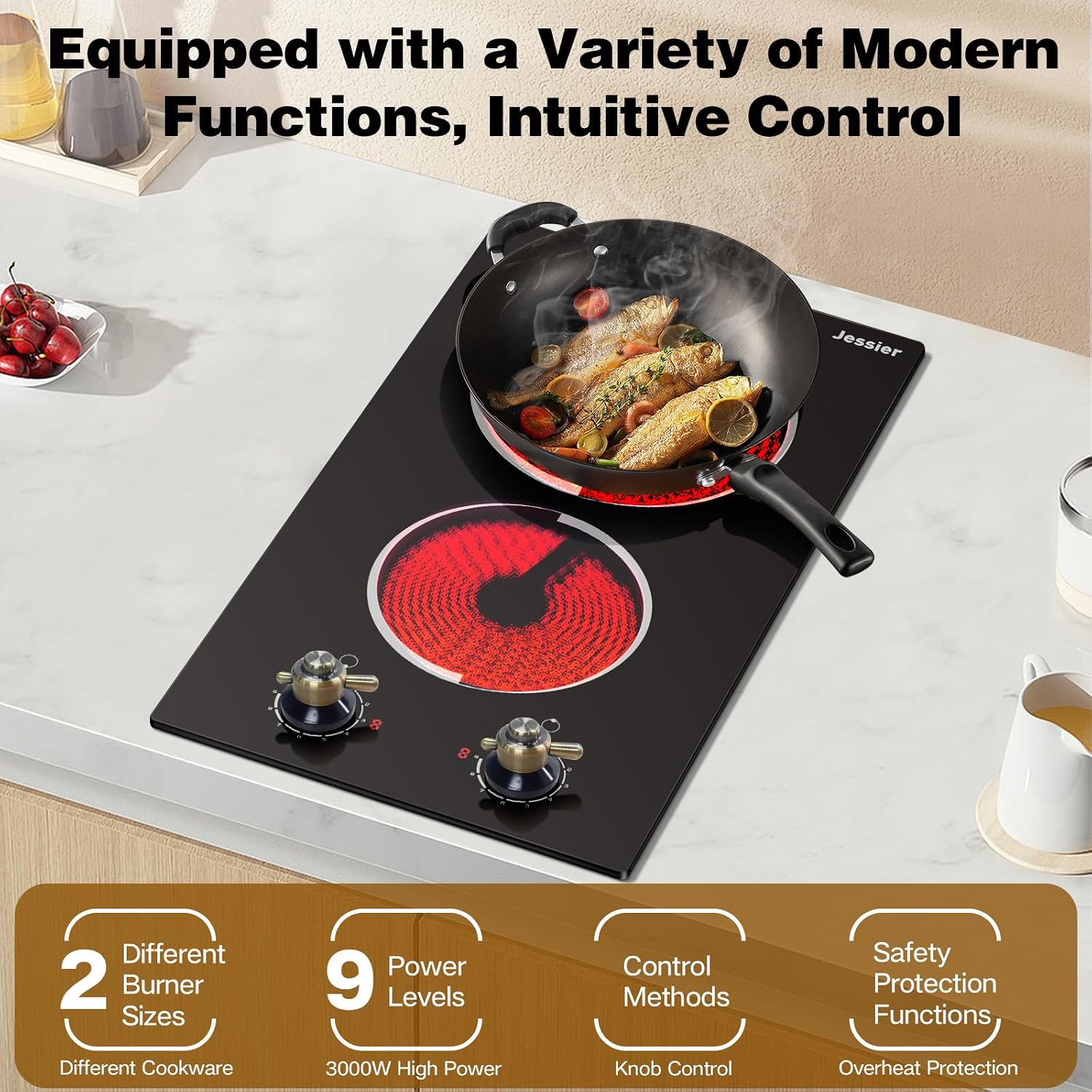 2 Burner Electric Cooktop 3000W 220V, No Plug