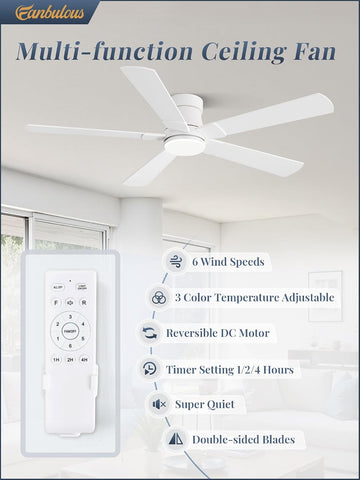 Fanbulous 52” Ceiling Fans with Lights and Remote, Flush Mount Ceiling Fan
