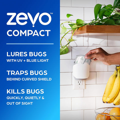 Zevo Compact Flying Insect Trap for Gnats & Fruit Flies, 1 Base & 3 Refills