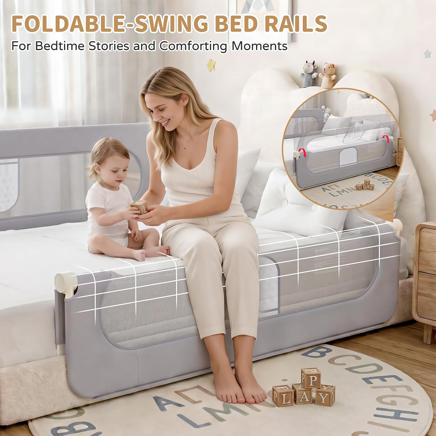 Bed Rail for Toddlers,71in Foldable Bed Rail for Baby, Baby Bed Rail Guard with Reinforced Carbon Steel Frame&Connectors for Twin Full Queen King Bed
