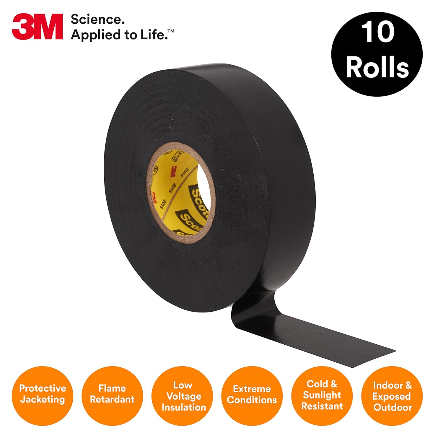 3M Scotch Super 33+ Electrical Tape, 3/4 in x 76 ft, 10 Rolls, Black