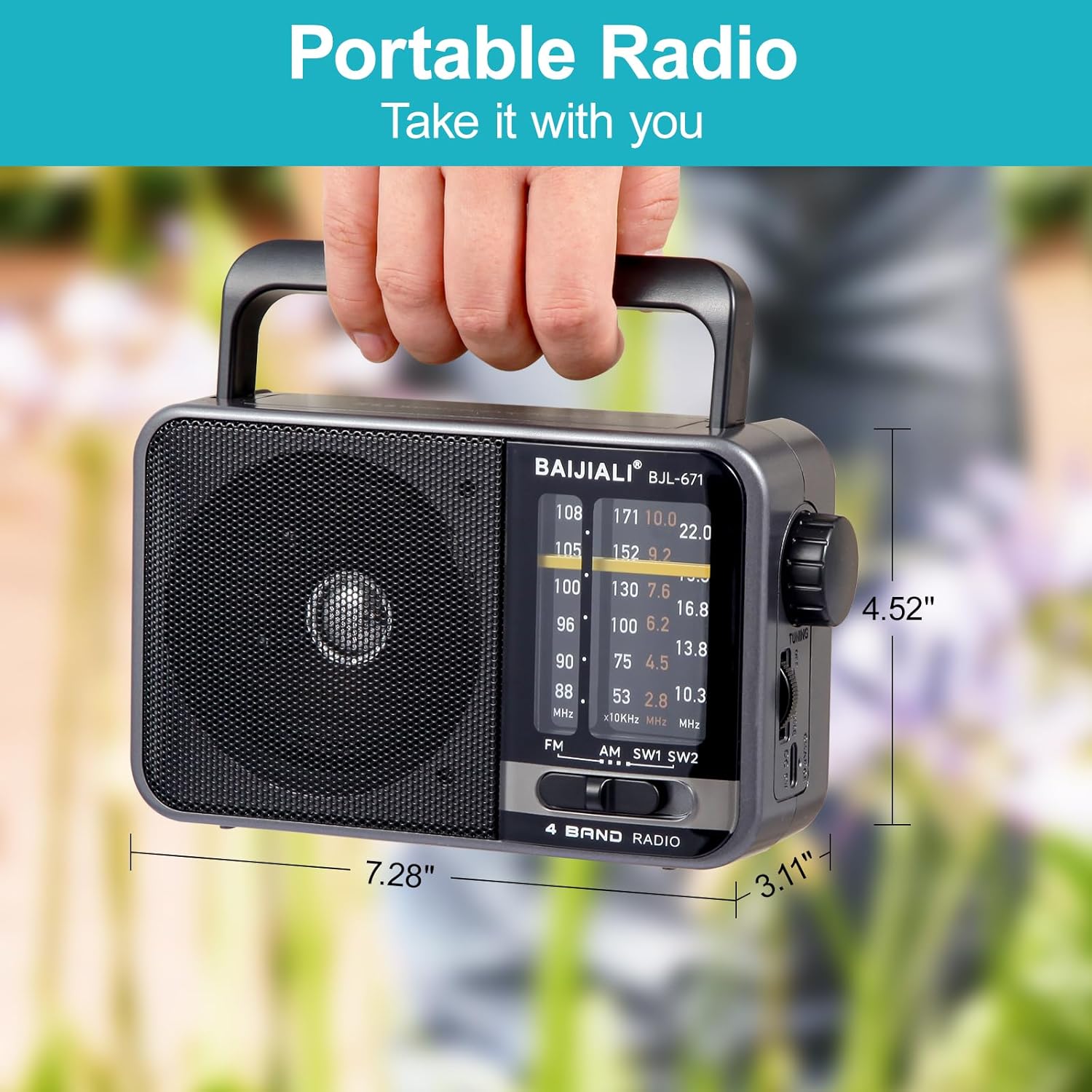 Portable AM/FM Transistor Radio with Loud Speaker, Battery or USB Powered